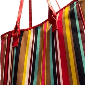 Large Striped Multicolored Lancome Tote Bag